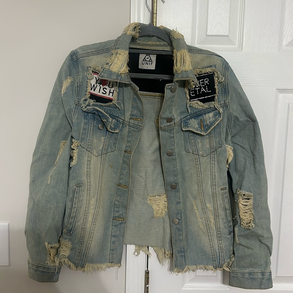 Unique Distresed Demin Jacket Size L